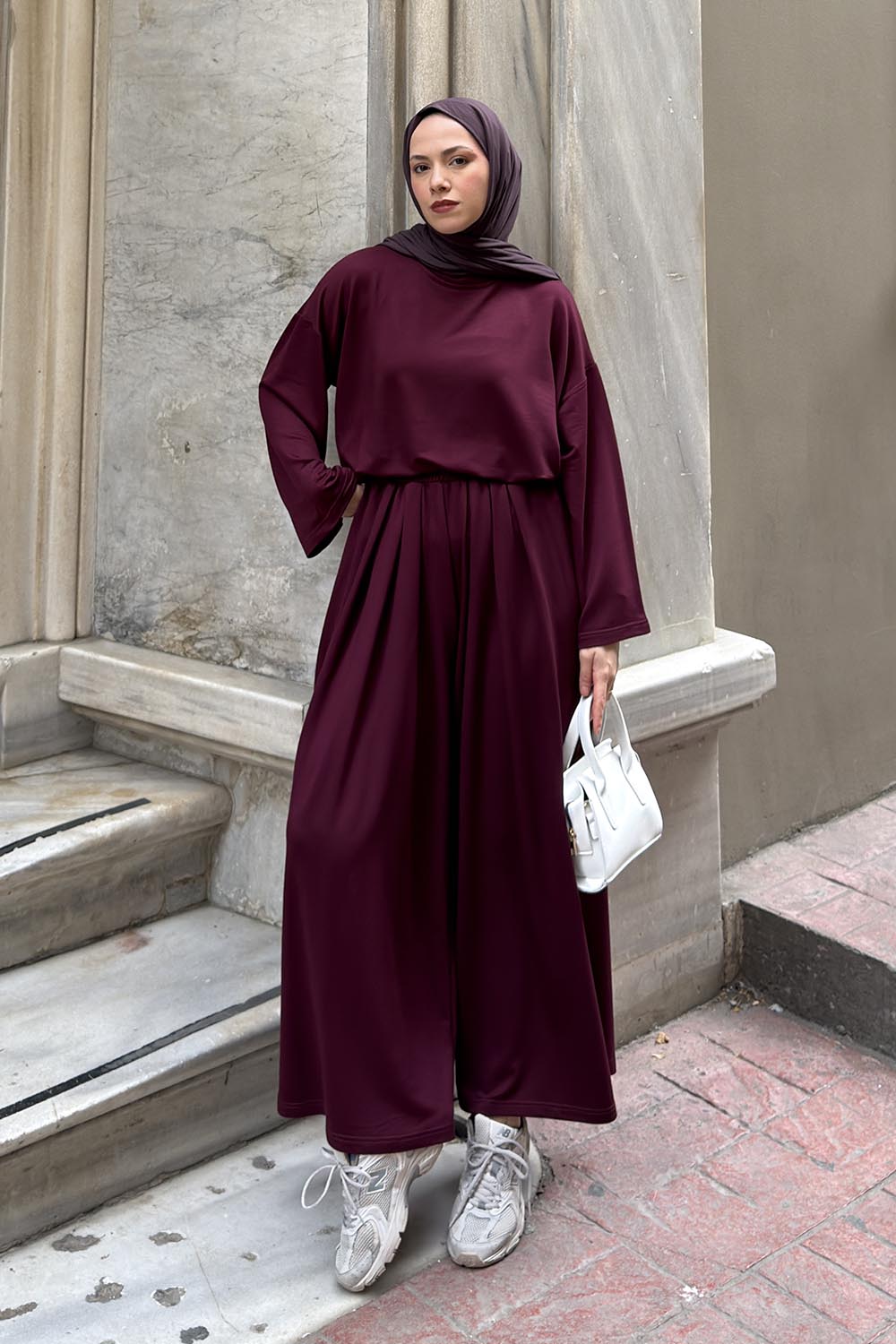 Lamelif Bisiklet Yaka Basic İkili Takım Mürdüm