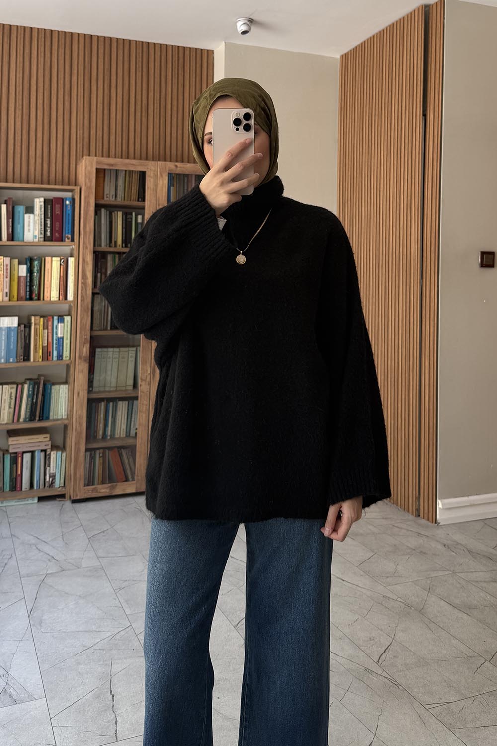 Black Turtle Neck Bat Sleeve Arm Jumper