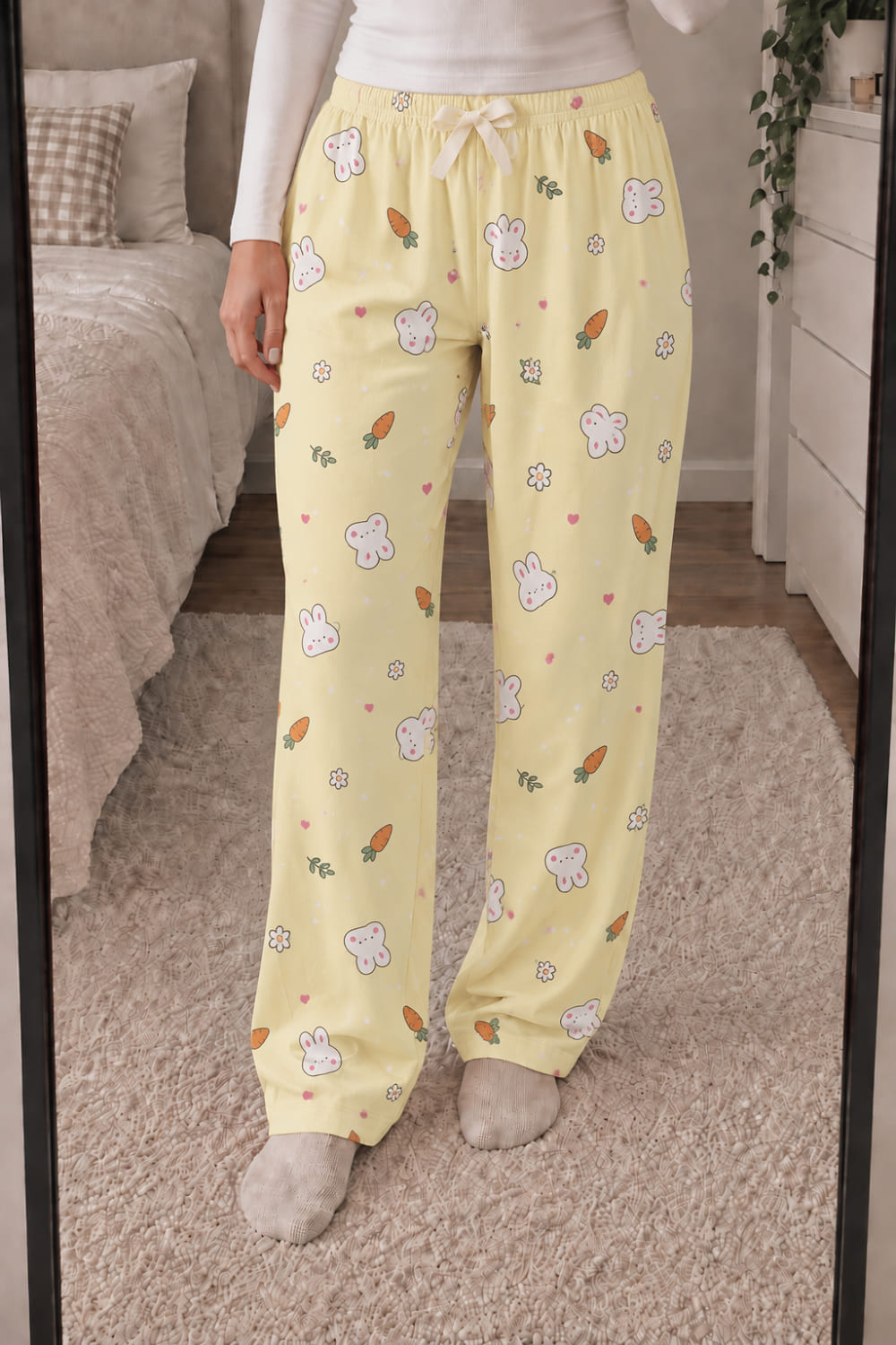 Lamelif Milan Kumaş Tavşan Desenli Pijama Altı
