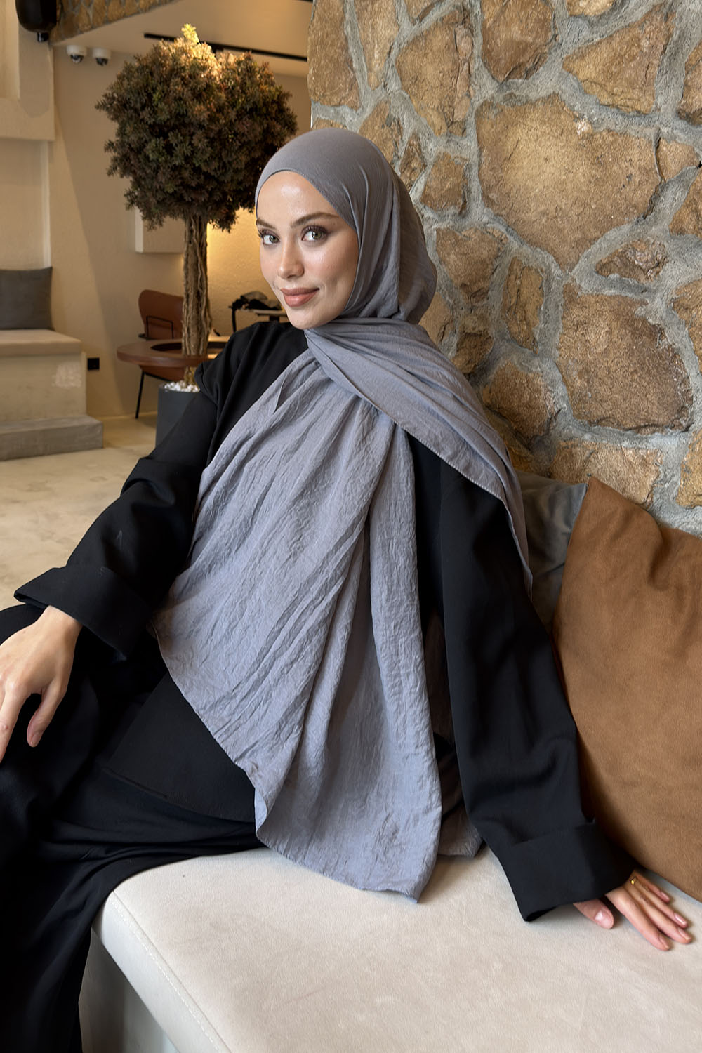 Lamelif Rami Şal Koyu Gri