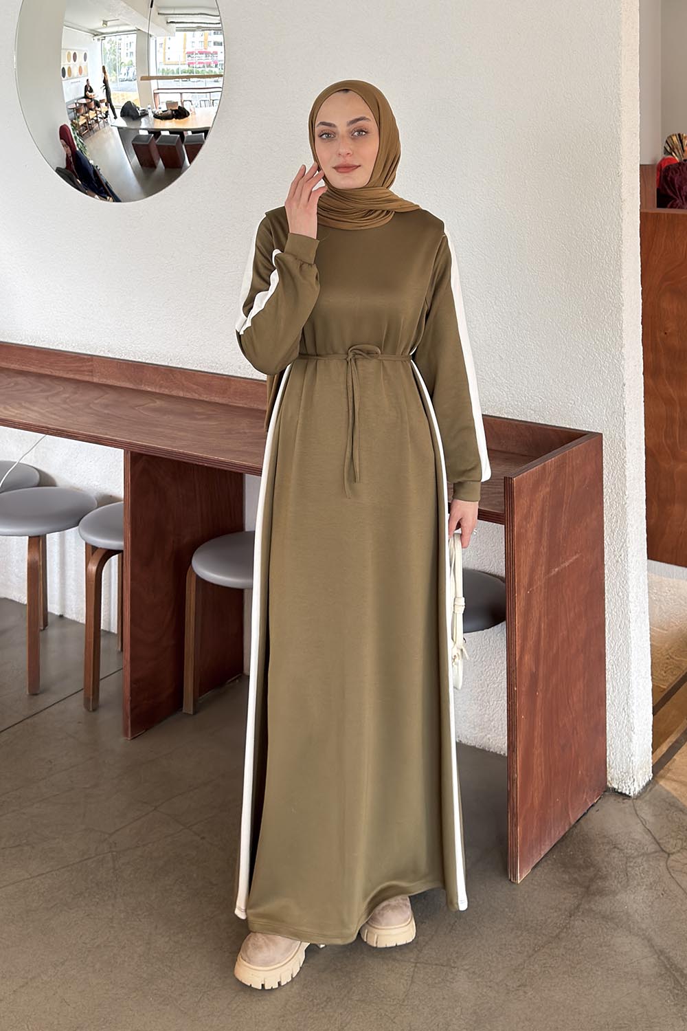 Lamelif Bağlamalı Modal Kumaş Elbise Haki