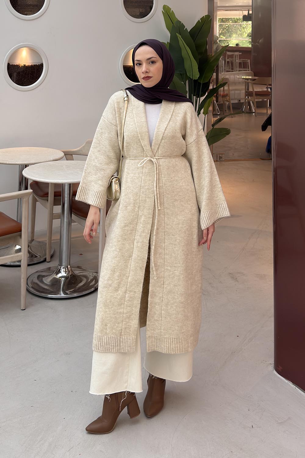 Lamelif Yumoş Uzun Triko Hırka Krem