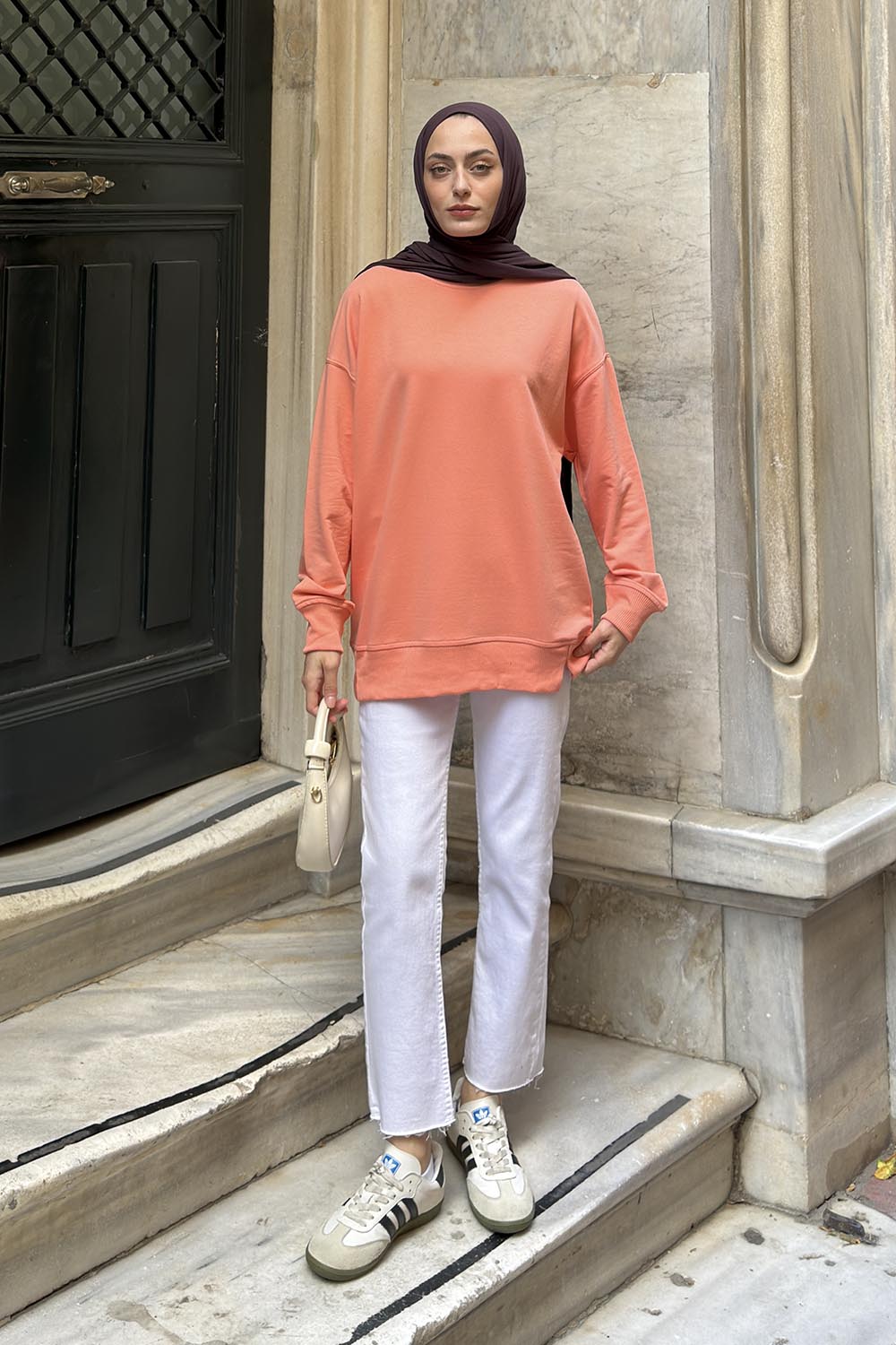 Lamelif Bisiklet Yaka Sweatshırt Oranj