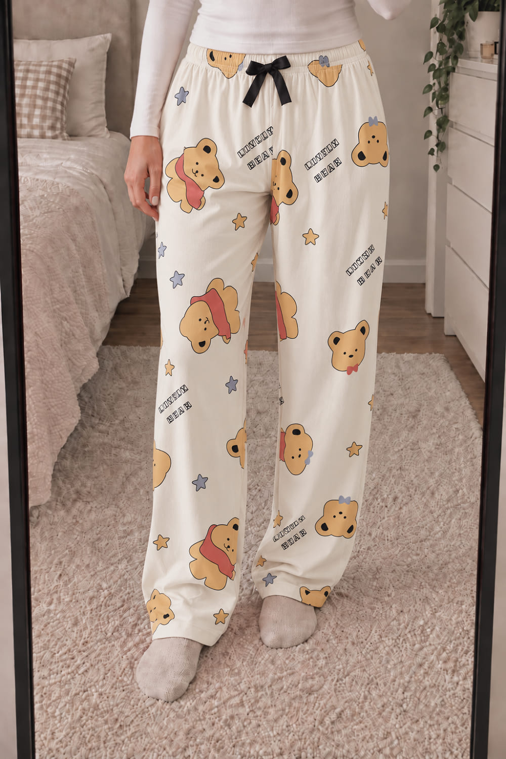 Lamelif Milan Kumaş Ayıcık Desenli Pijama Altı