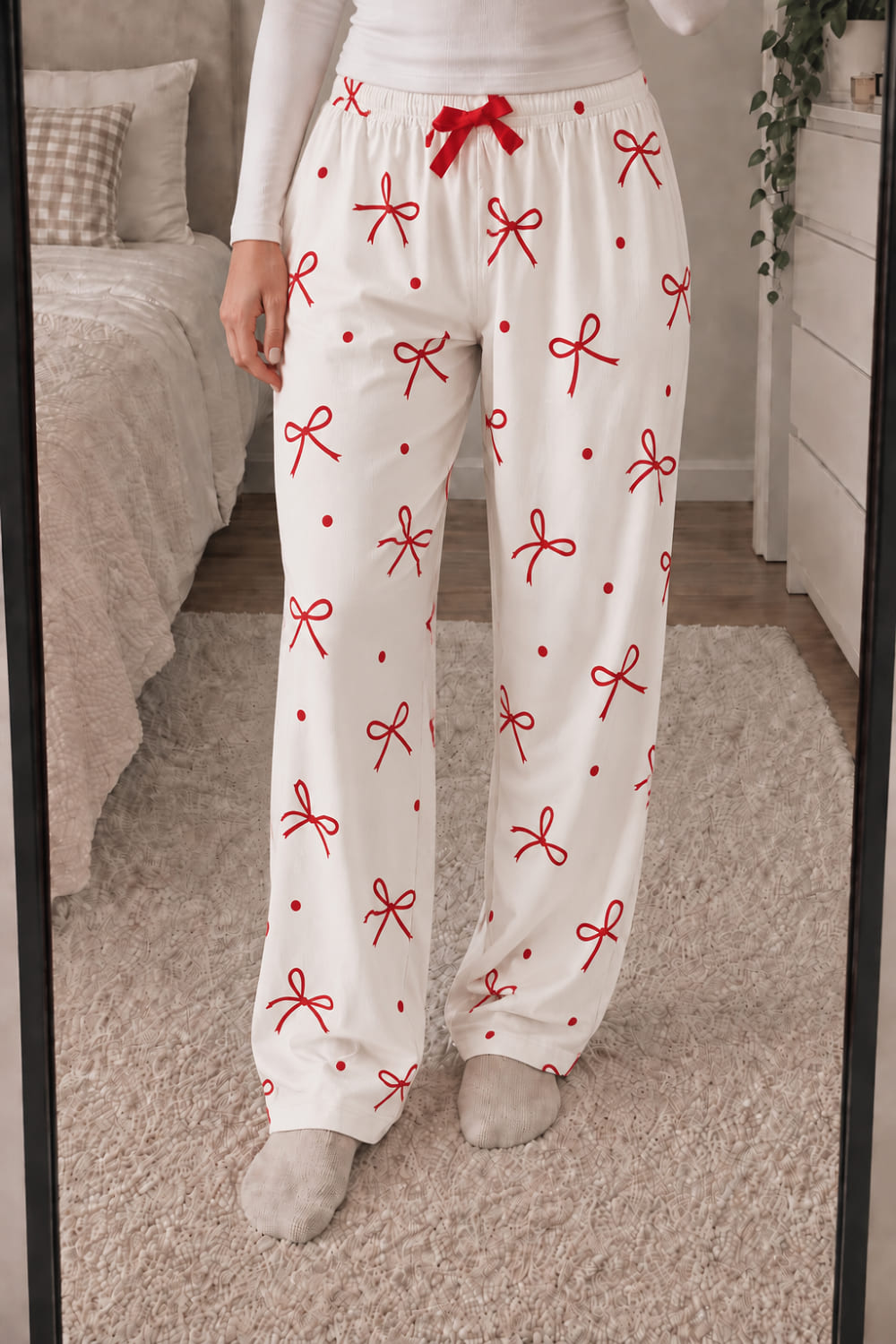 Lamelif Milan Kumaş Kurdela Desenli Pijama Altı