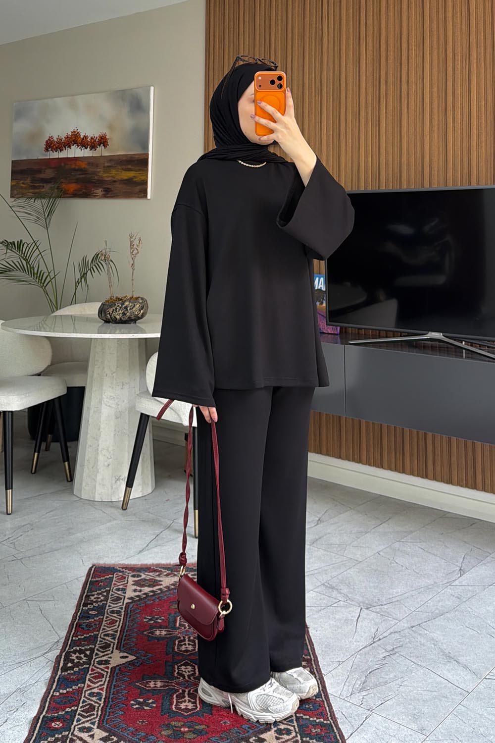 Lamelif Basic Asimetrik Kesim İkili Takım Siyah