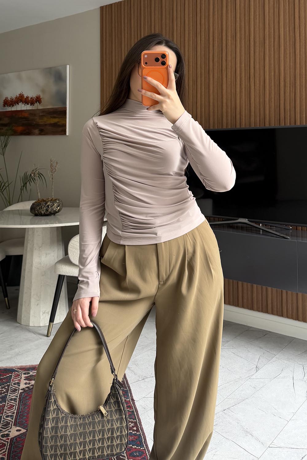 Stone Choker Neck Long Arm Without Accessories Unprinted Blouse