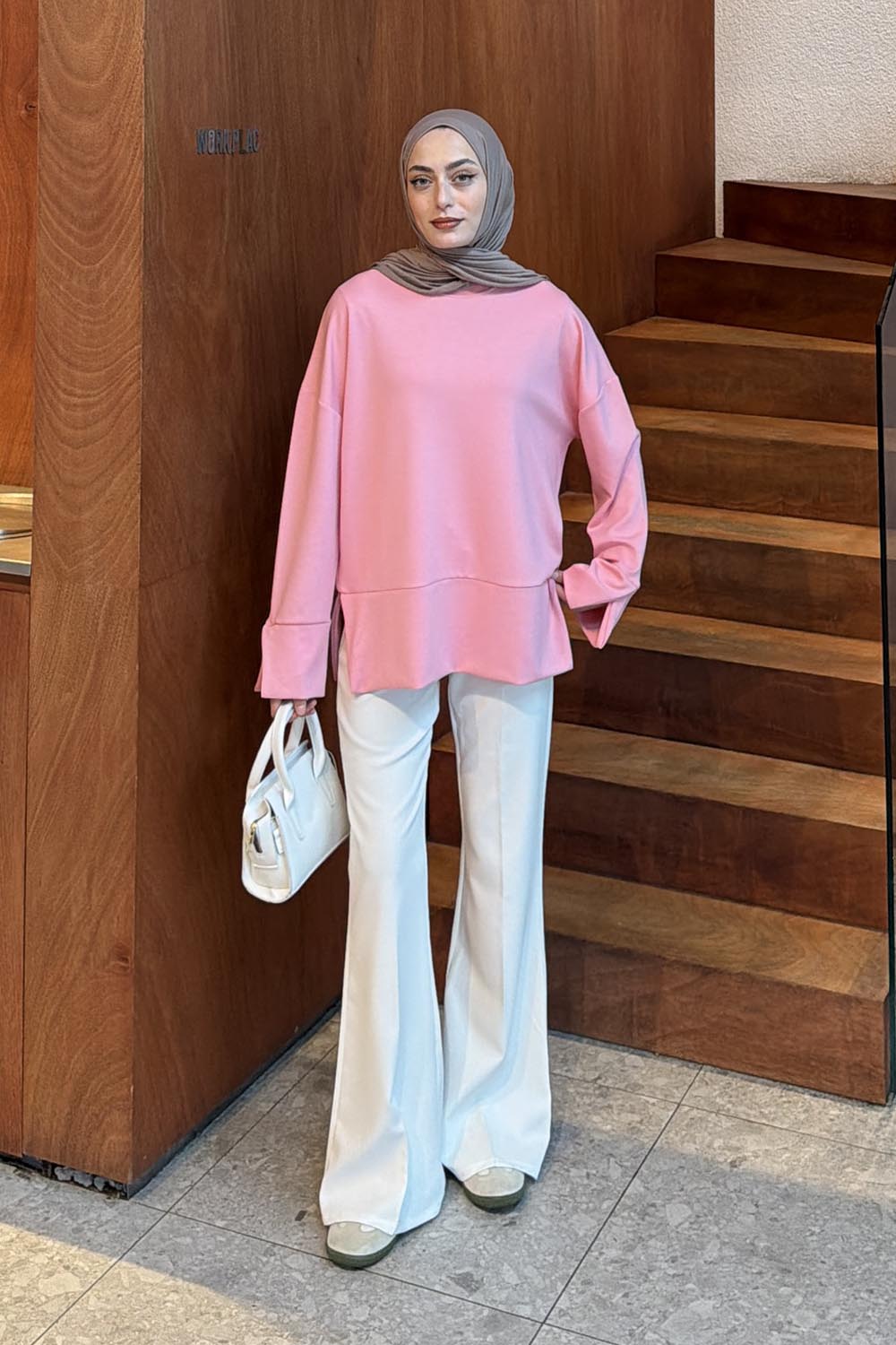 Lamelif Yırtmaç Detaylı Oysho Sweat Pembe