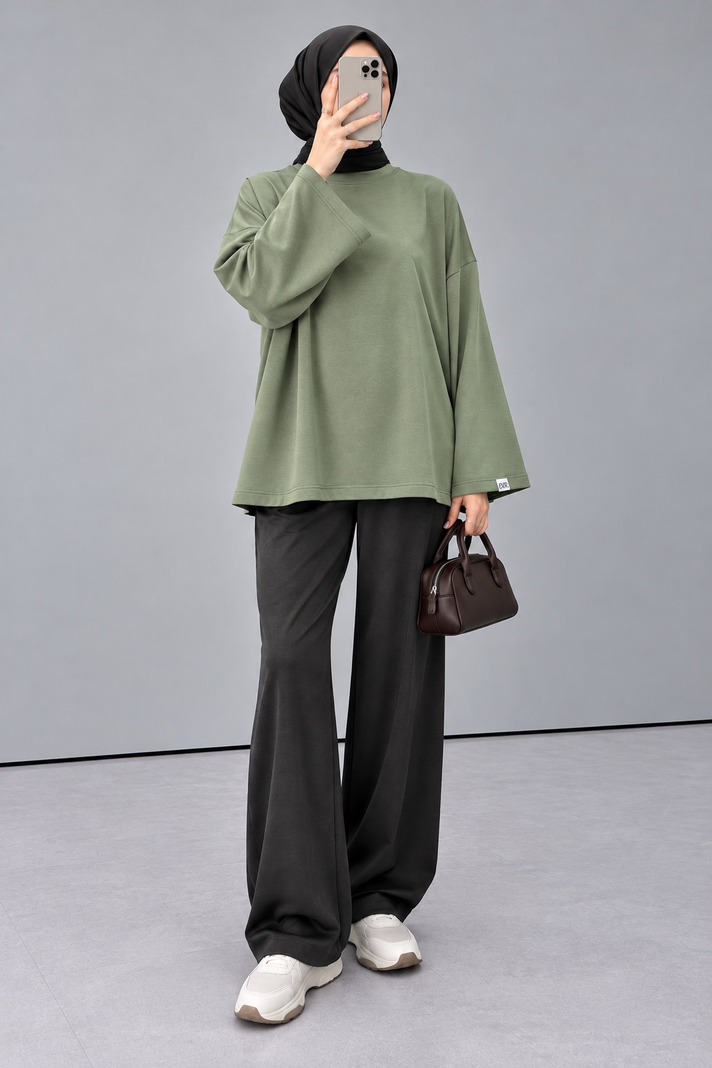 Lamelif Oversize Basic Sweatshirt Haki