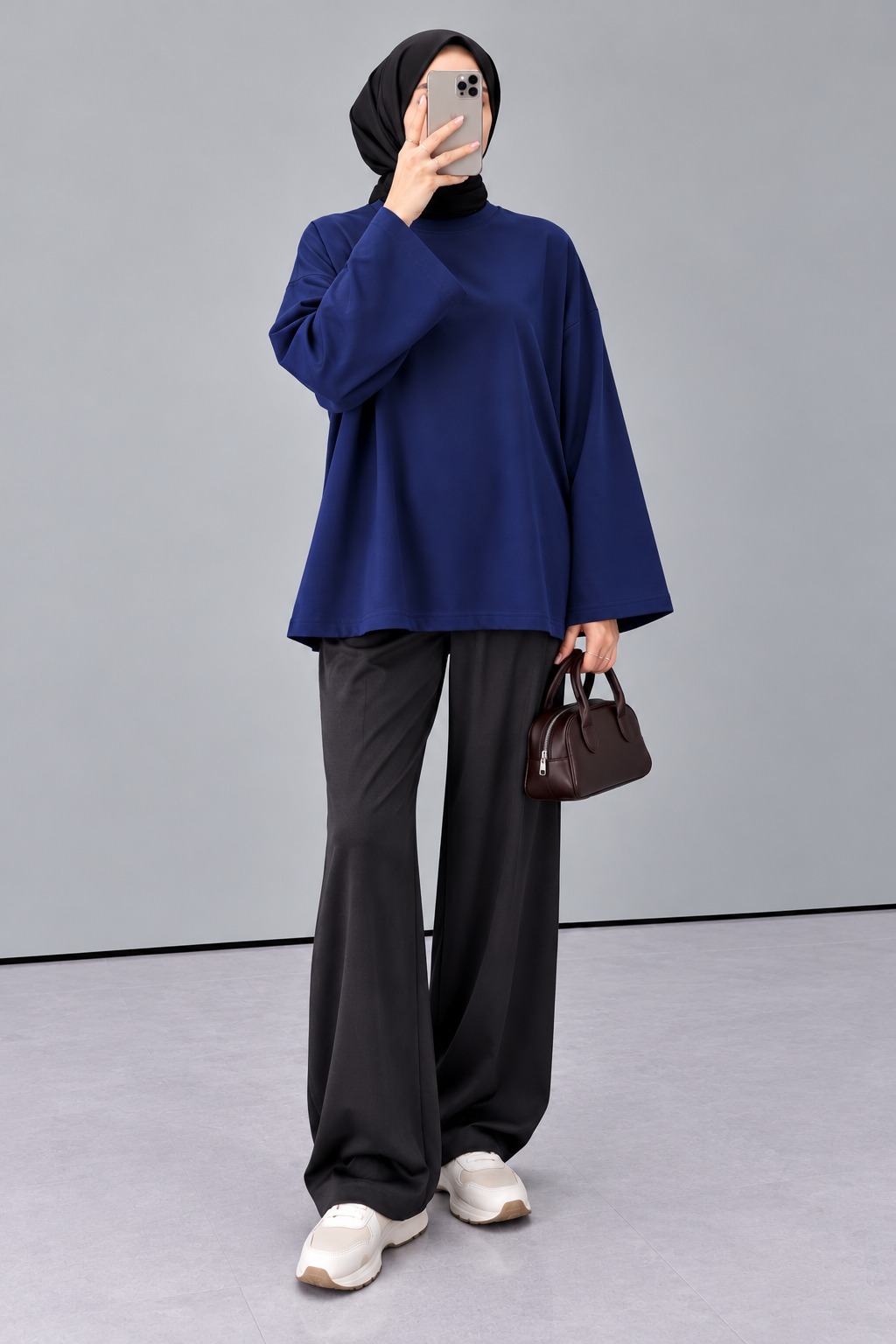 Lamelif Oversize Basic Sweatshirt Lacivert