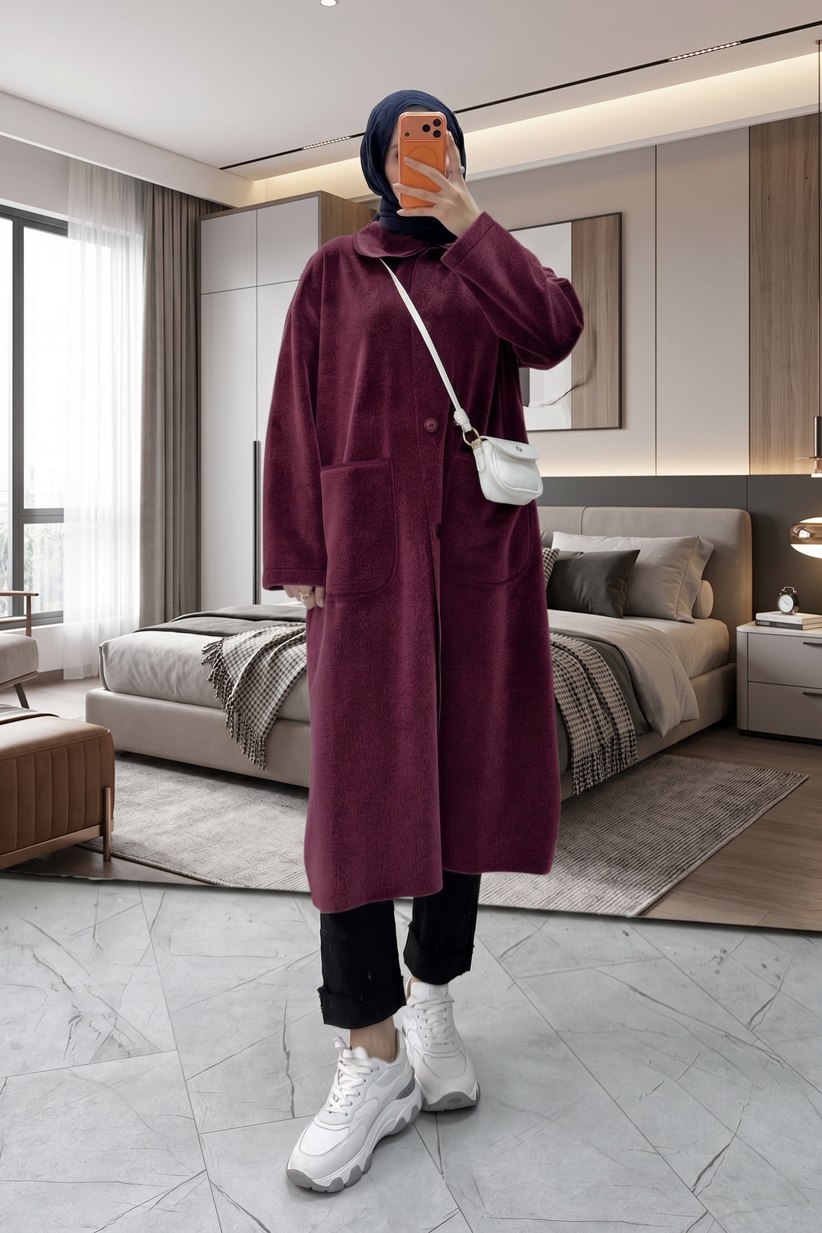Claret Red Peter Pan Collar Long Arm Cotton Jacket