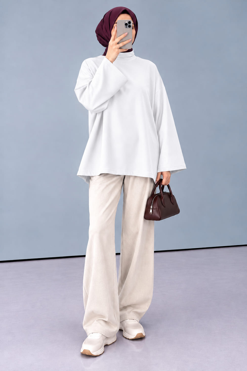 Lamelif Oversize Basic Sweatshirt Ekru