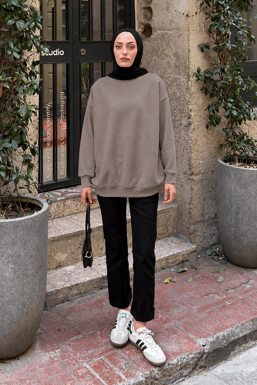 Lamelif Oversize Sweatshirt Vizonrengi