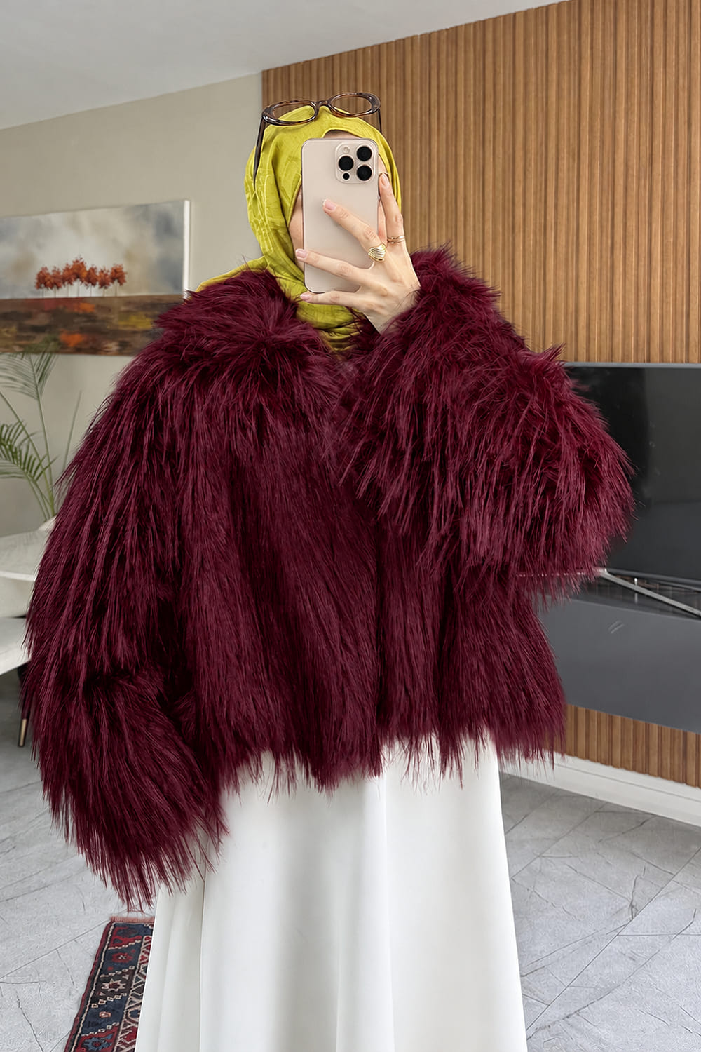 Lamelif Kısa Kürk Ceket Bordo