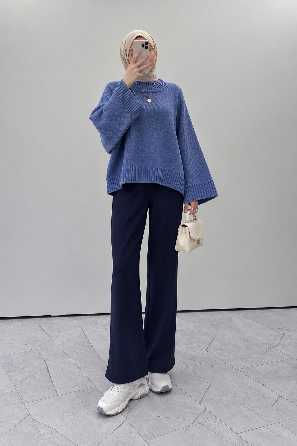 Lamelif Yarasa Kol Triko Kazak İndigo