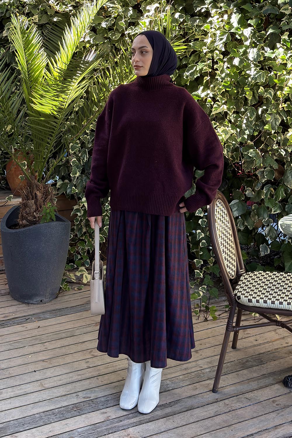Lamelif Balıkçı Yaka Yün Karışımlı Kazak Mürdüm