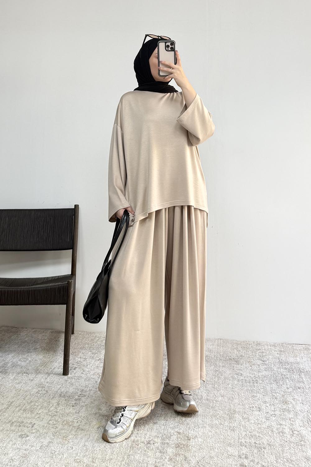 Lamelif Bisiklet Yaka Basic İkili Takım Bej