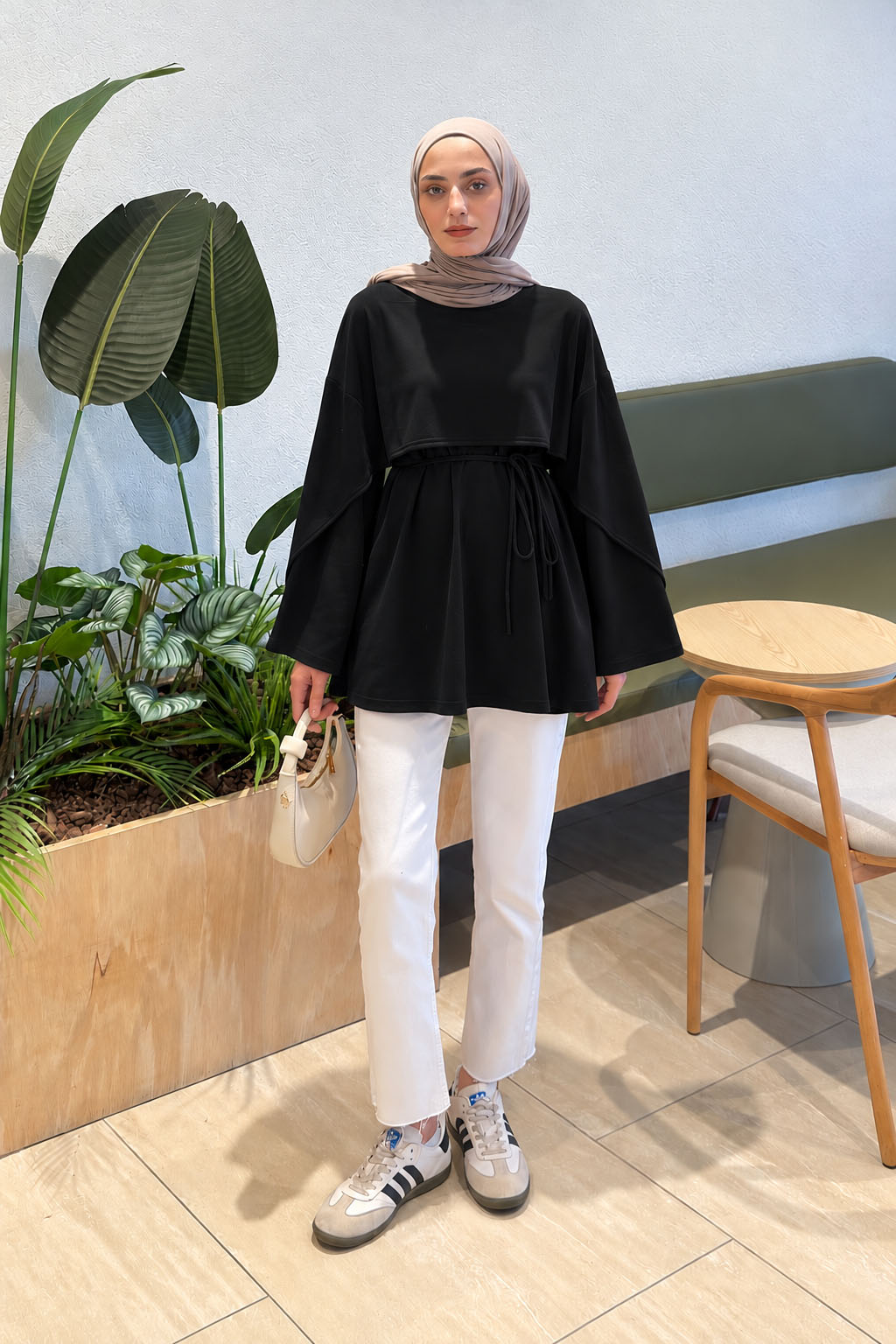 Lamelif Omuz Şal Detaylı Tunik Siyah