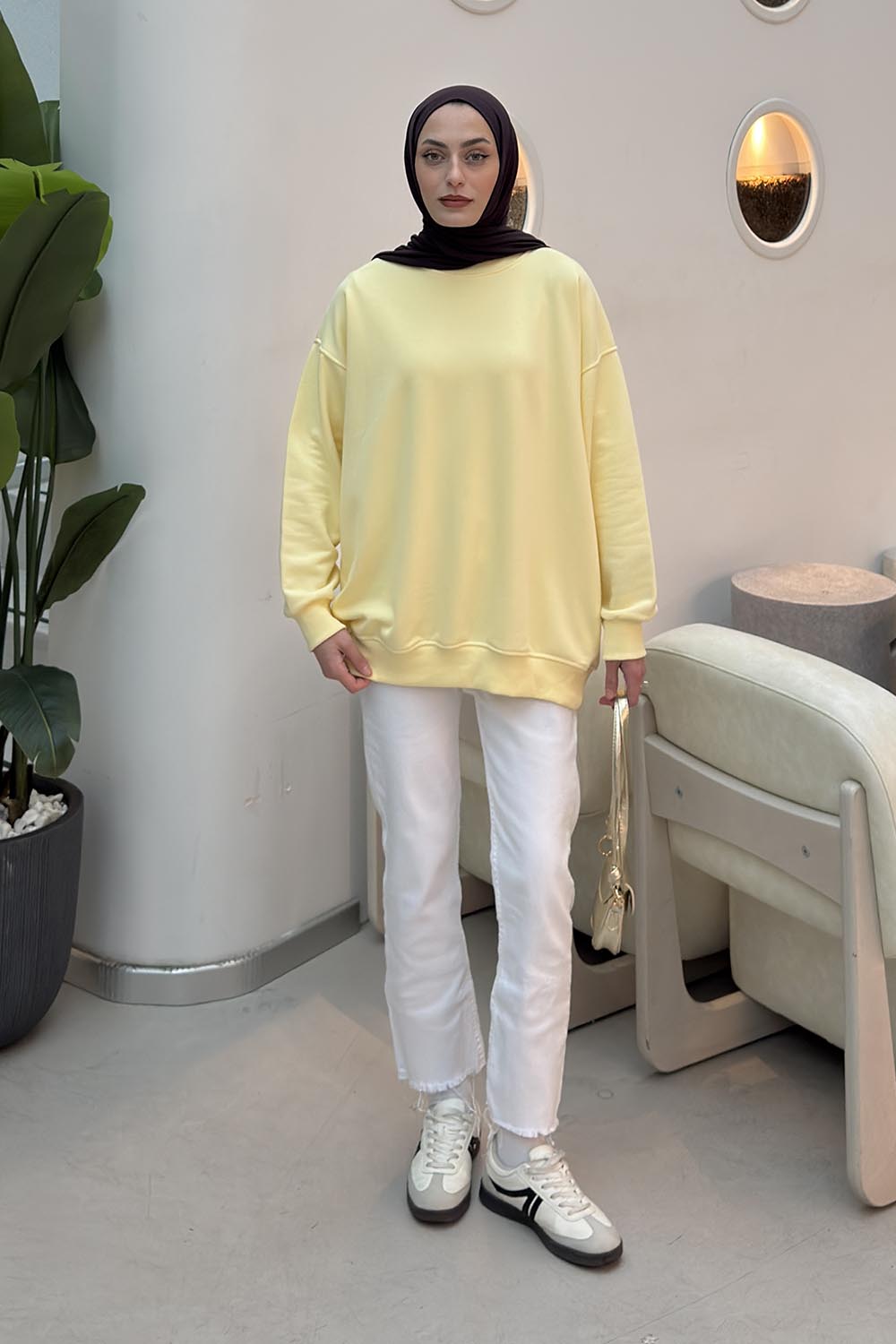 Lamelif Oversize Sweatshirt Sarı