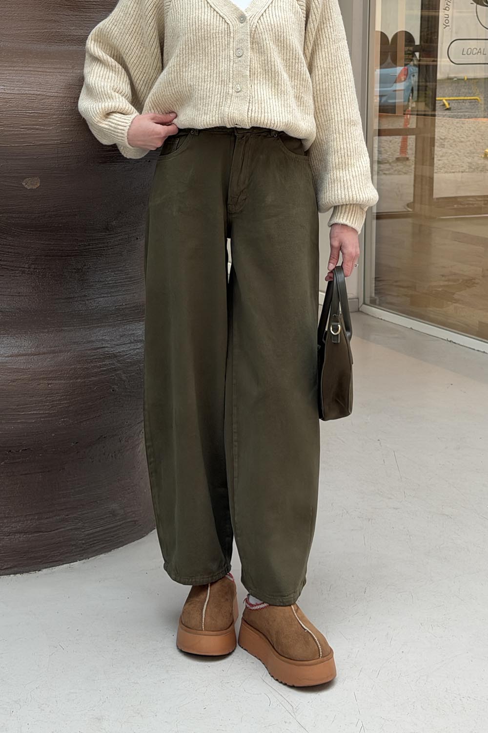 Lamelif Yüksek Bel Gabardin Fit Pantolon Haki
