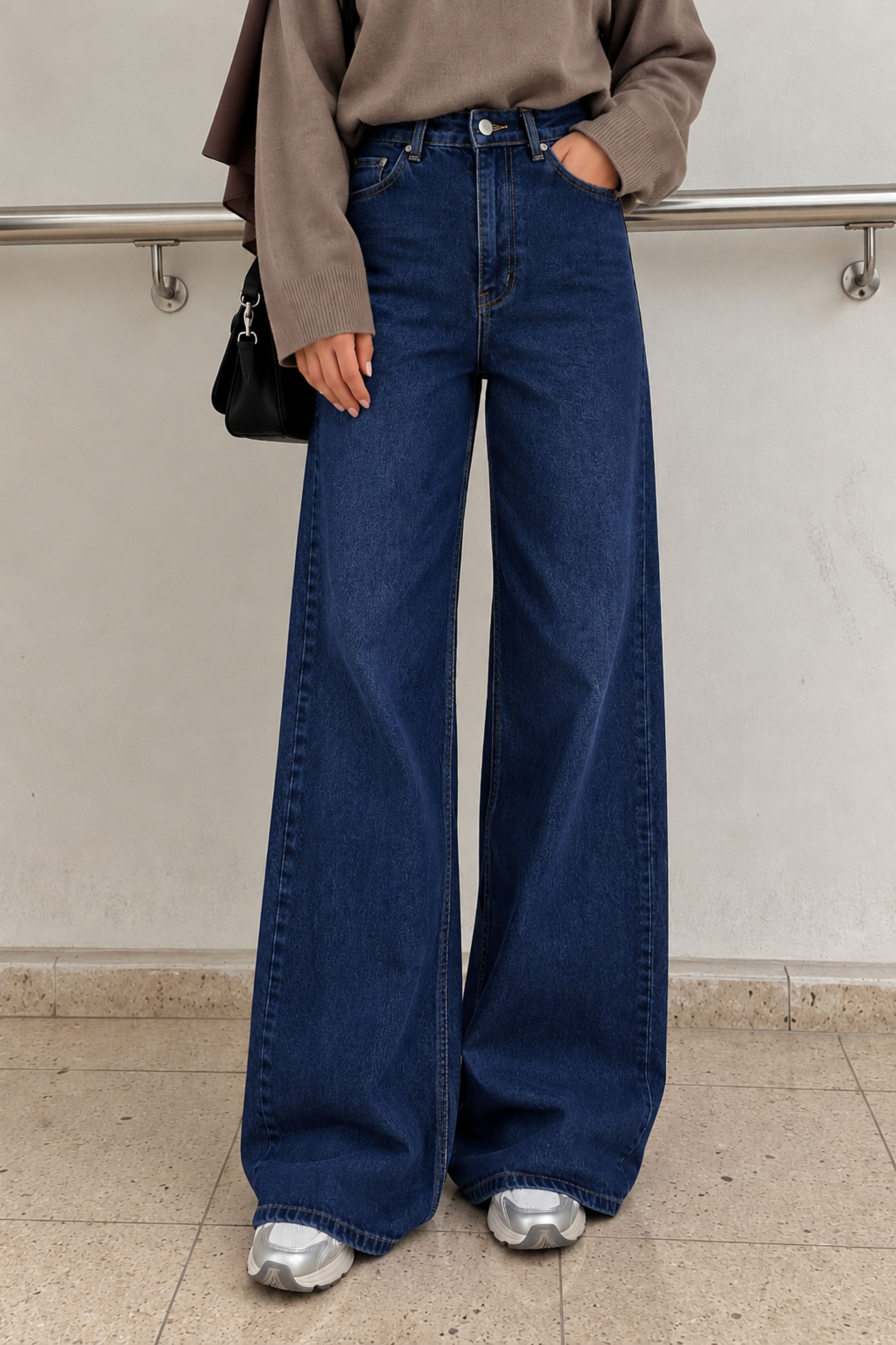 Dark Blue Denim Low Waisted Denim Pants