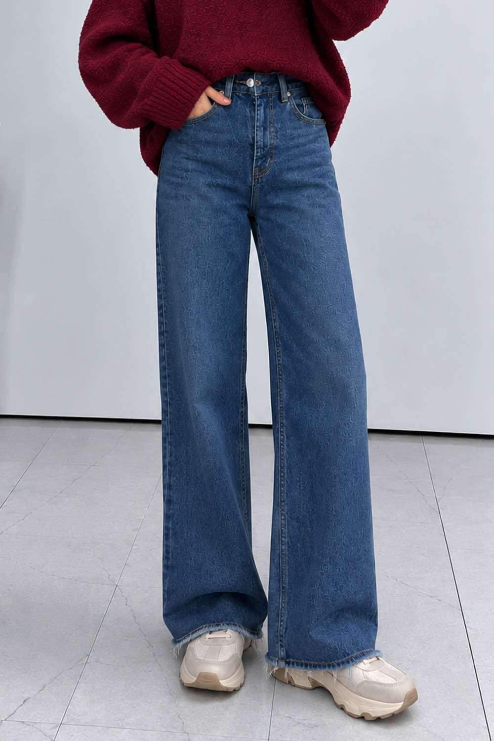 Blue-1 Denim Normal Waist Denim Pants