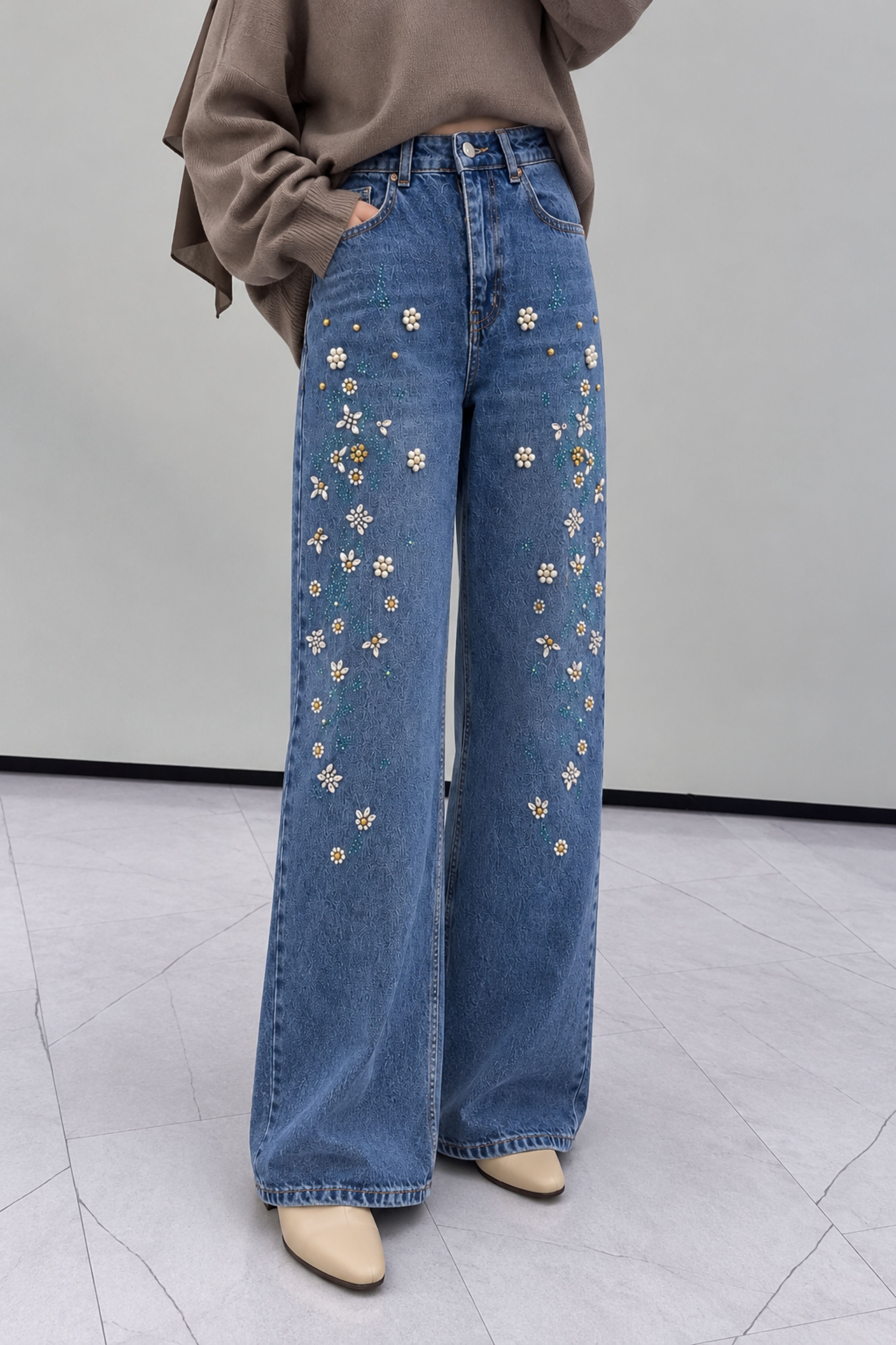 Denim Blue Denim High Waist Denim Pants