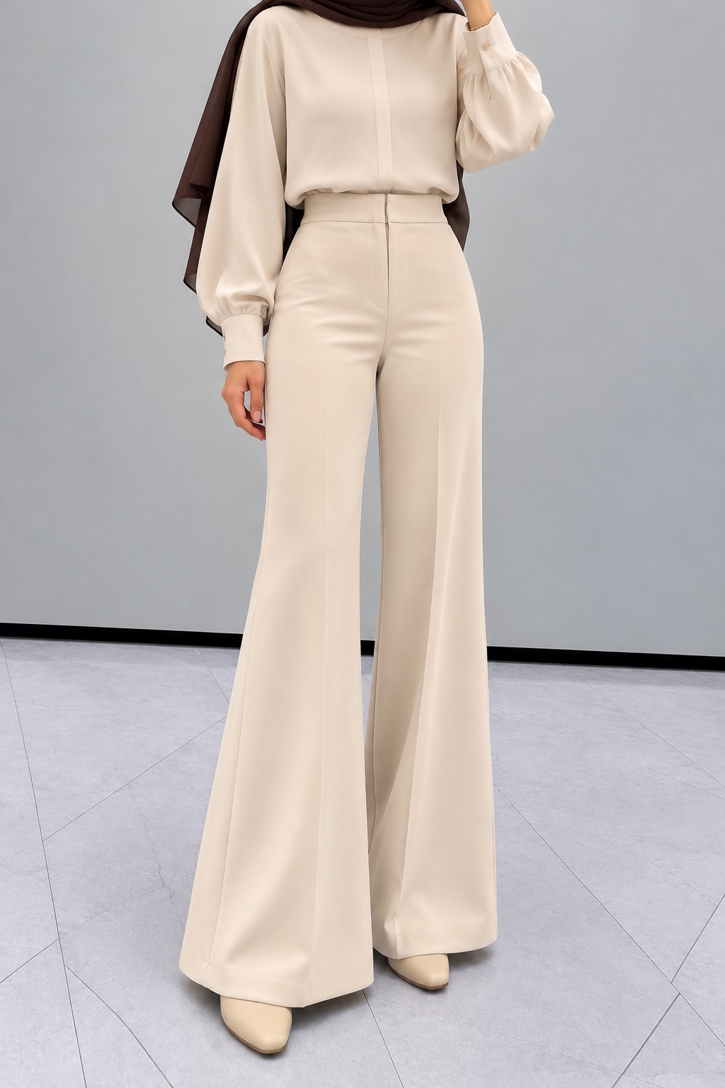 Cream Cotton Fabric High Waist Comfortable Pants