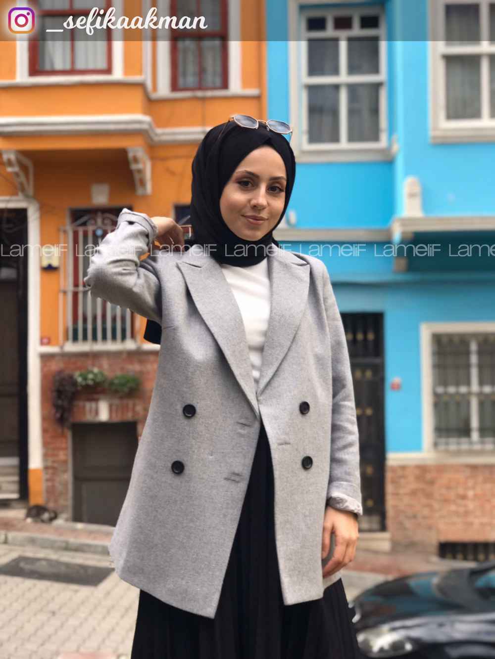 Modalamelif Çanta Detaylı Kaşe Ceket  Açık Gri