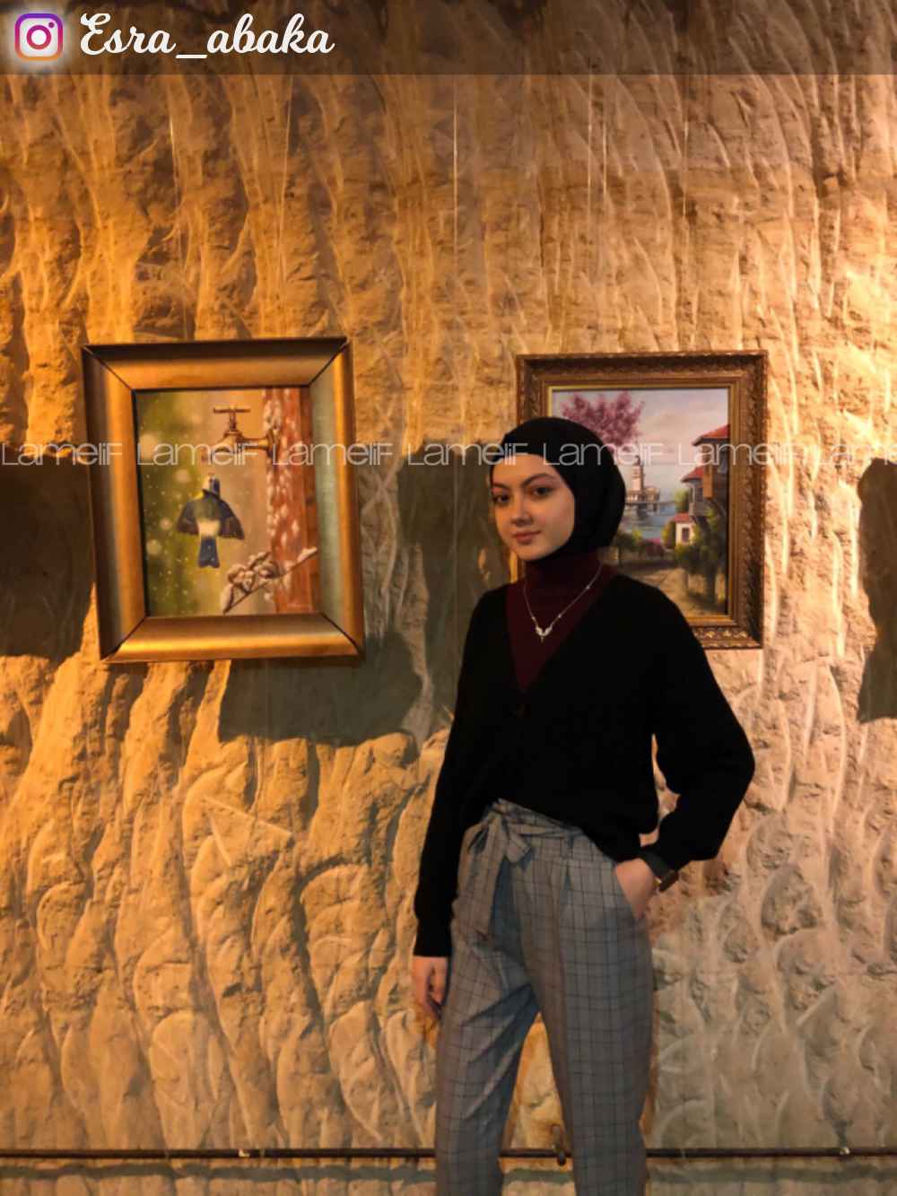 Modalamelif Pileli Kemer Detaylı Ekose Pantolon