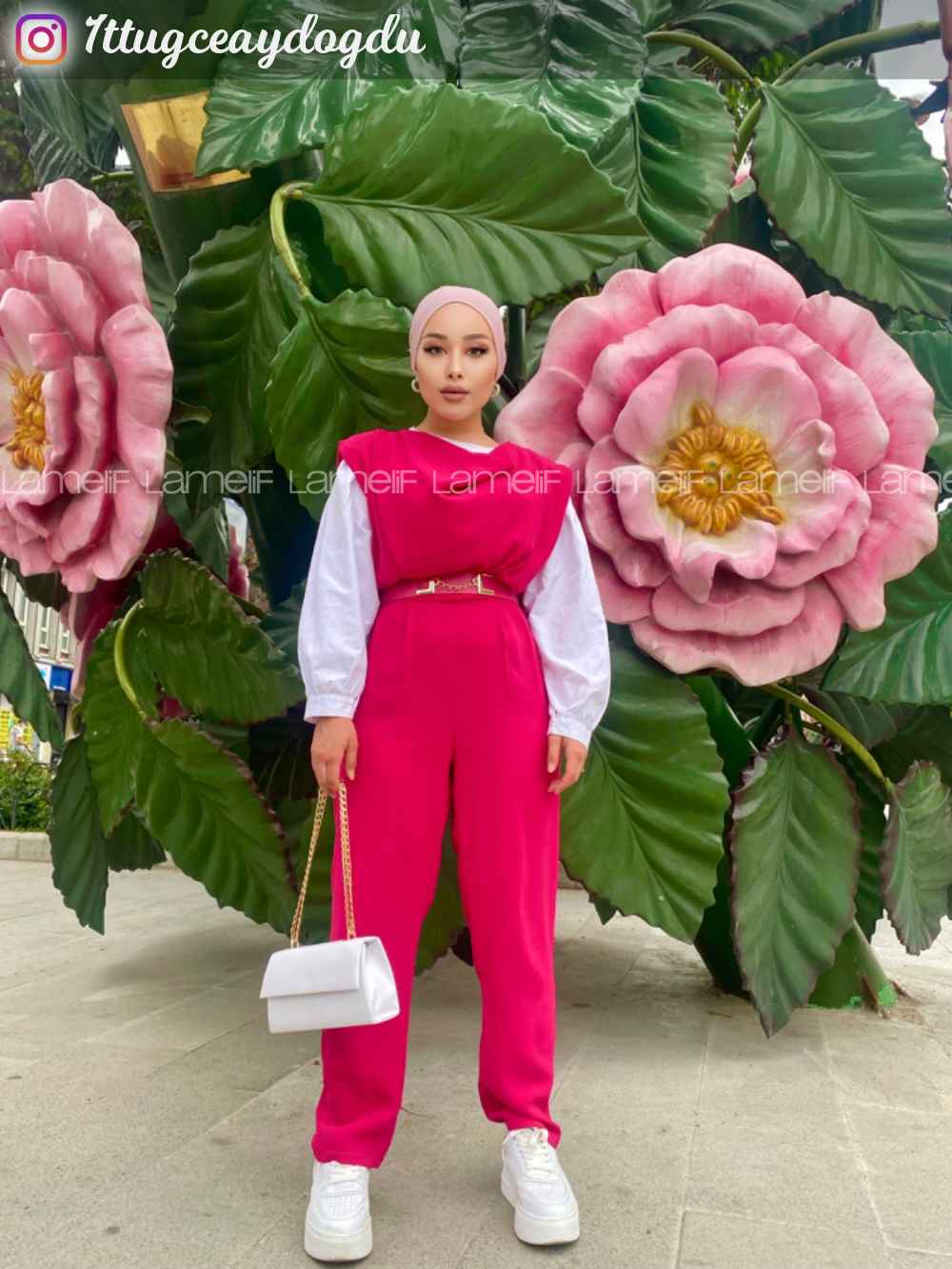 Fuchsia Roll Neck Crepe Fabric Unprinted Overalls