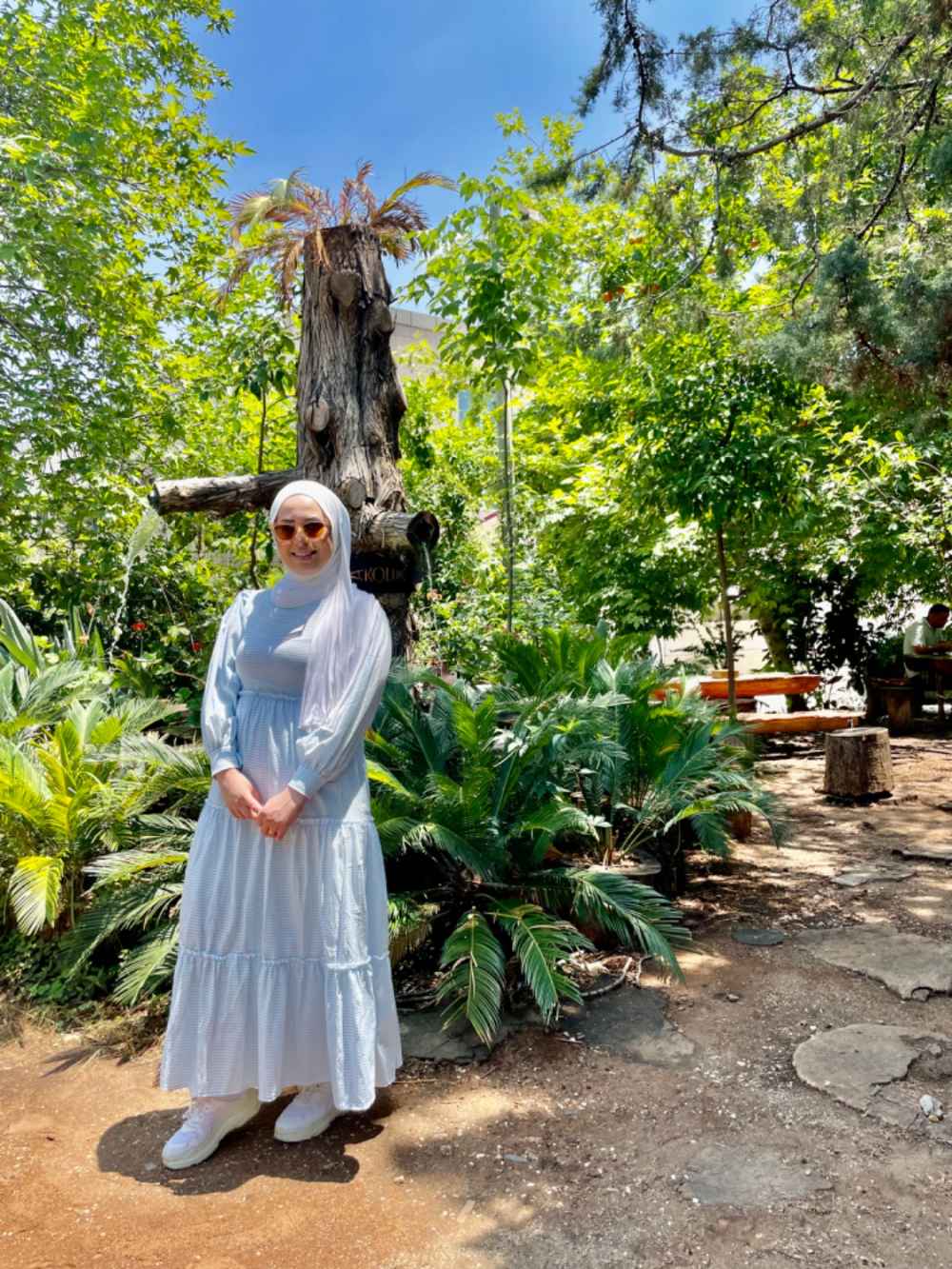 Baby Blue Crew Neck Cotton Fabric Printed Dresess