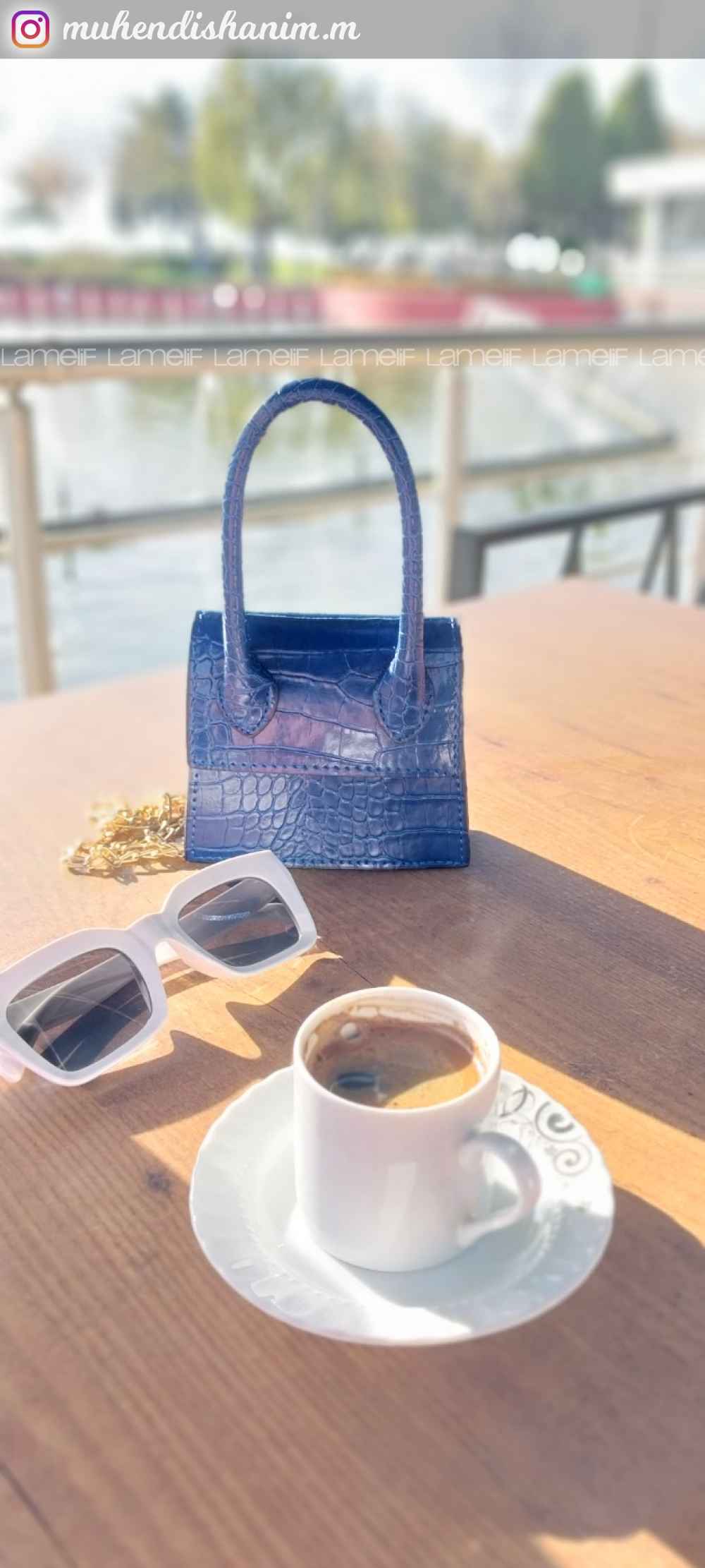 Lamelif Kapak Kilitli  Desen Çanta Mavi