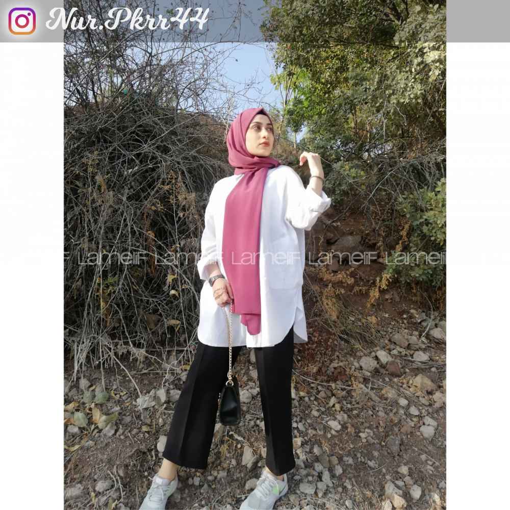 Modalamelif Önü Düğmeli Yan Cepli Gömlek Beyaz