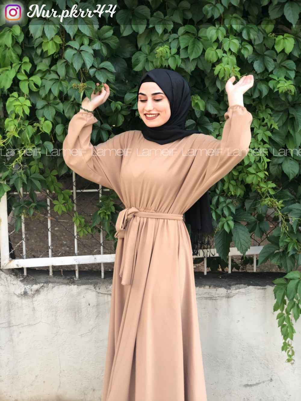 Modalamelif Yarasa Kol Kloş Etekli Mevlana Elbise Camel