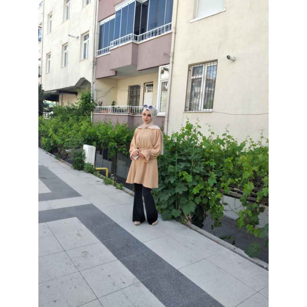 Modalamelif Balon Kol Ayrobin Tunik Camel