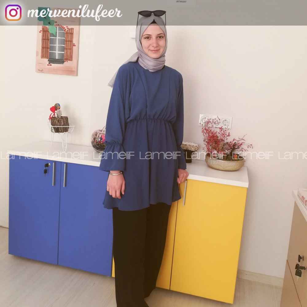 Modalamelif Balon Kol Ayrobin Tunik İndigo