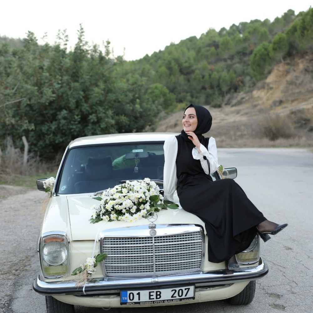 Lamelif Balon Kol Kemerli  Tesettür Elbise Siyah