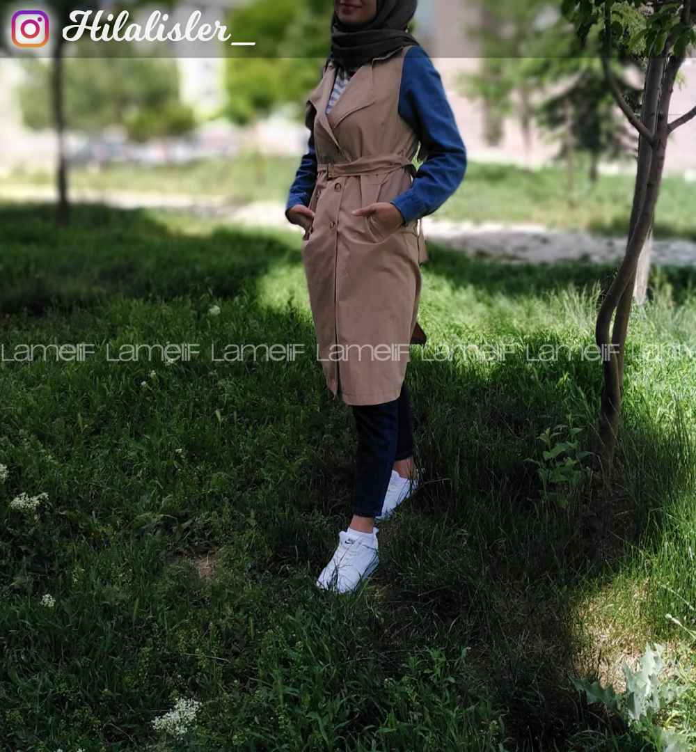 Modalamelif Kol Kot Detaylı Belden Bağlamalı Trenç Bej