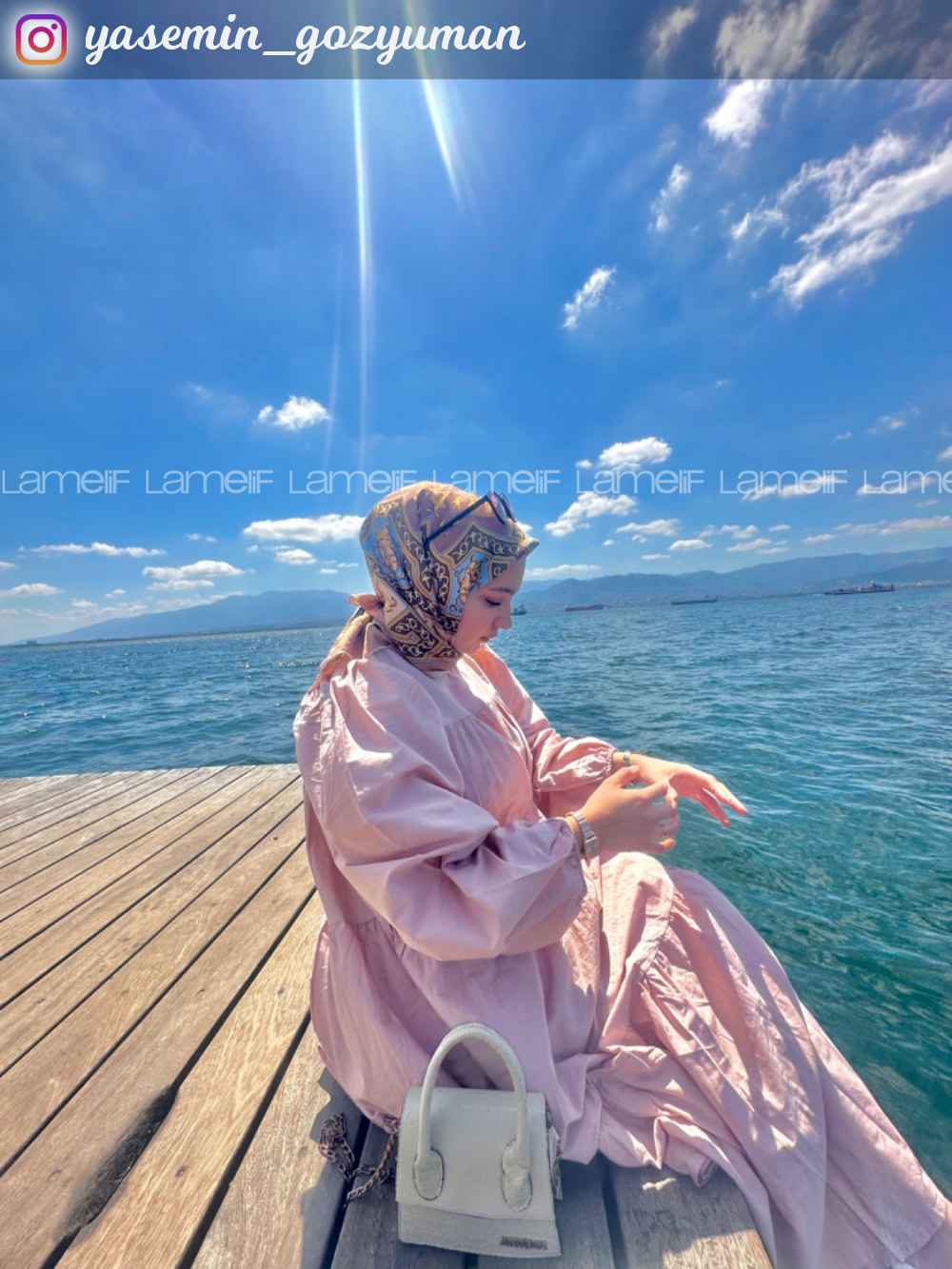 Modalamelif Poplin Uzun Balon Kol Elbise Taş Renk