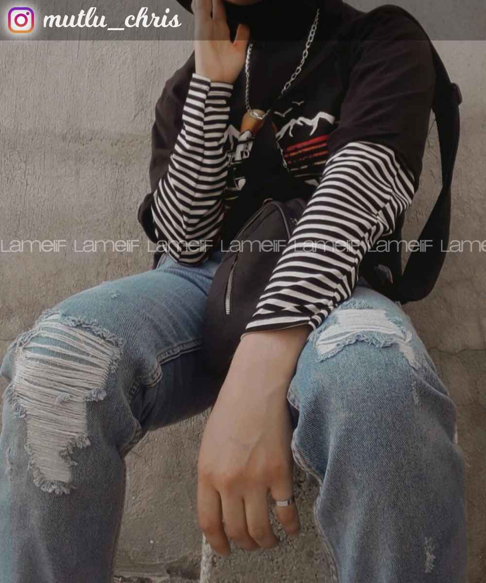 Lamelif Çizgili Uzun Kol İçlik Siyah