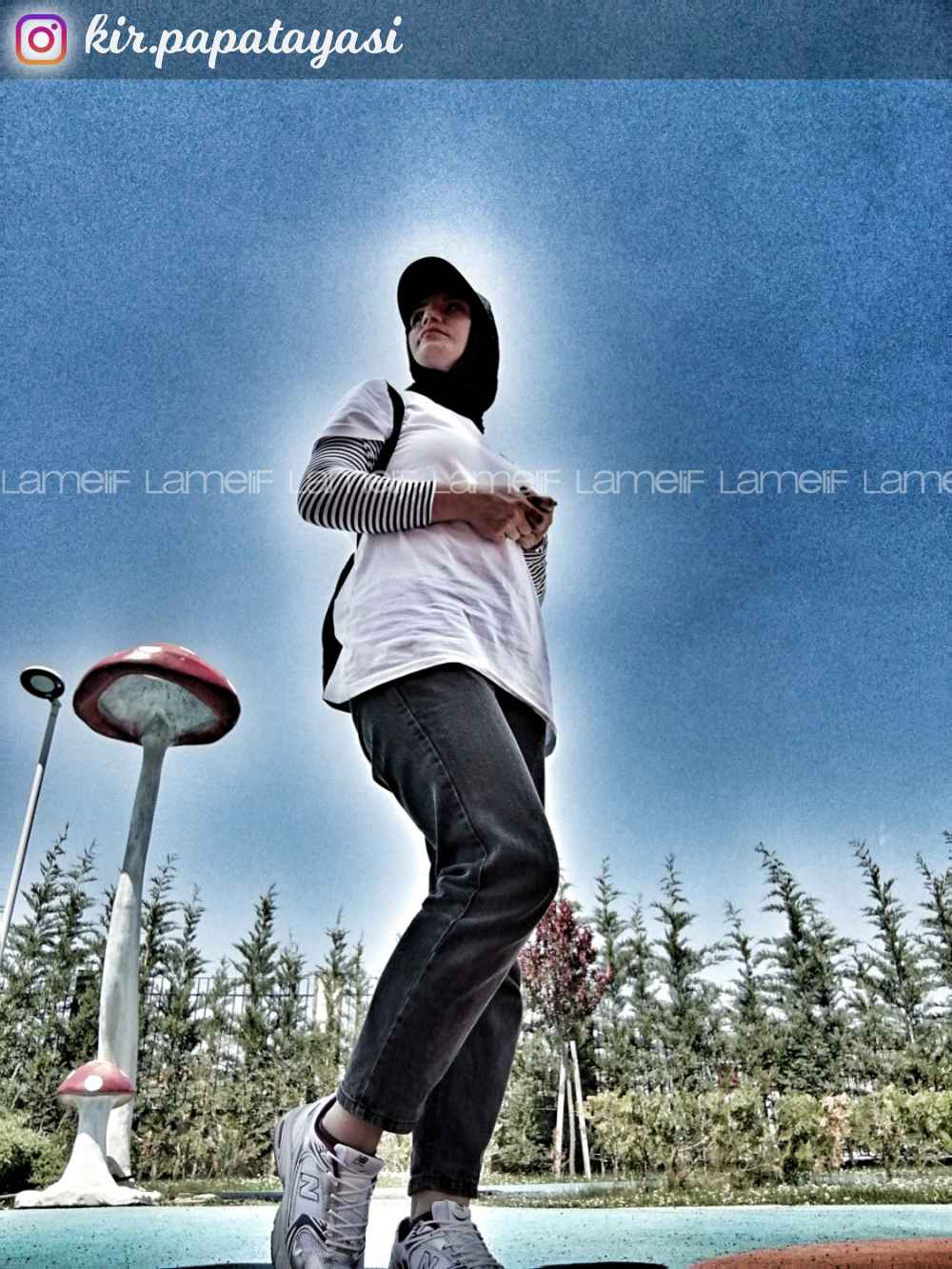 Lamelif Çizgili Uzun Kol İçlik Siyah