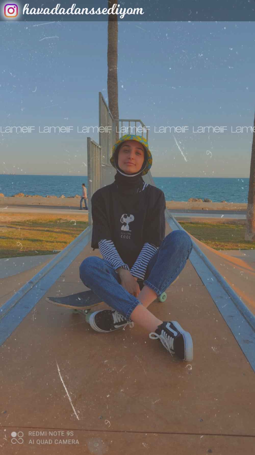 Lamelif Çizgili Uzun Kol İçlik Siyah