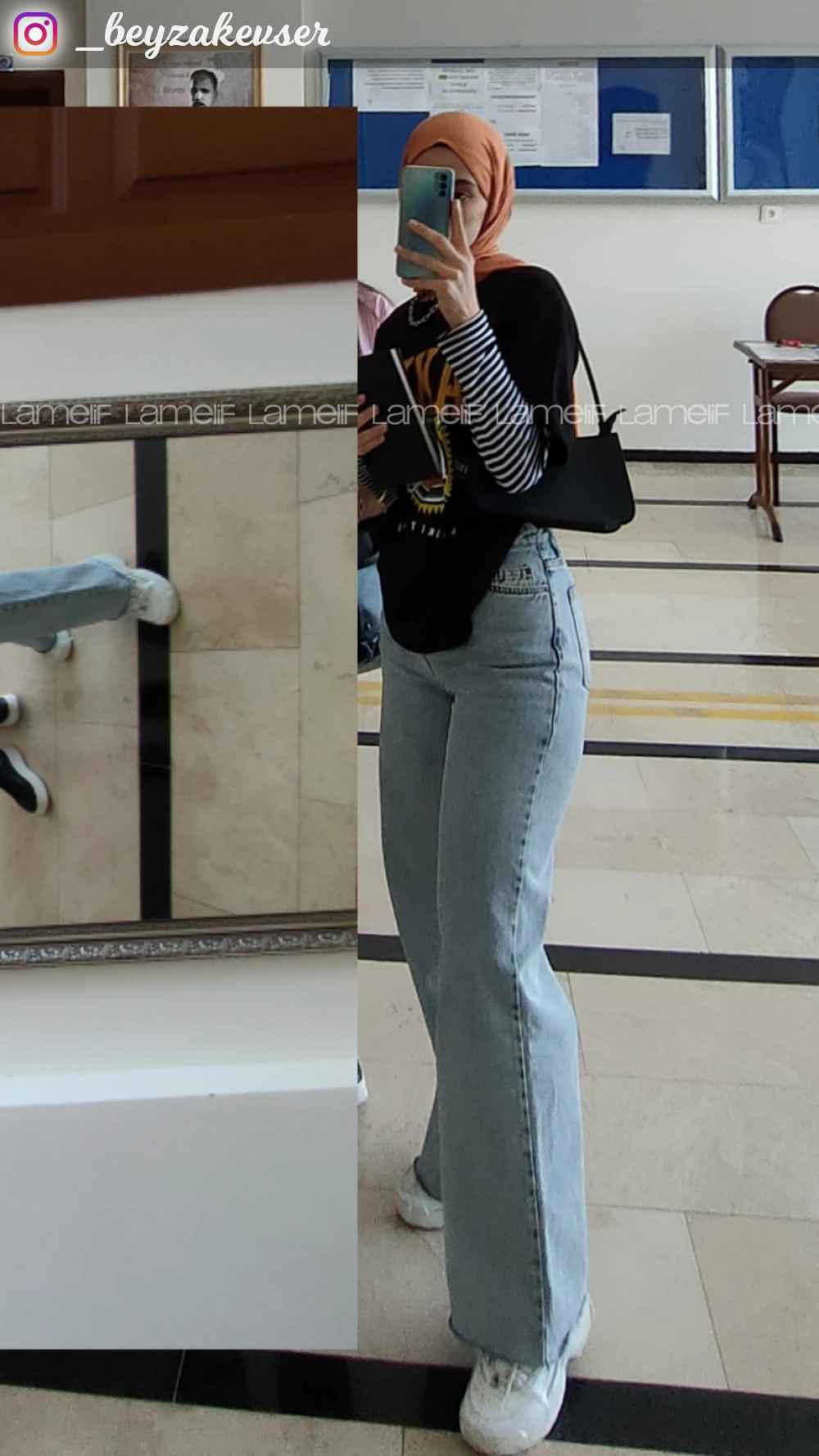 Lamelif Çizgili Uzun Kol İçlik Siyah