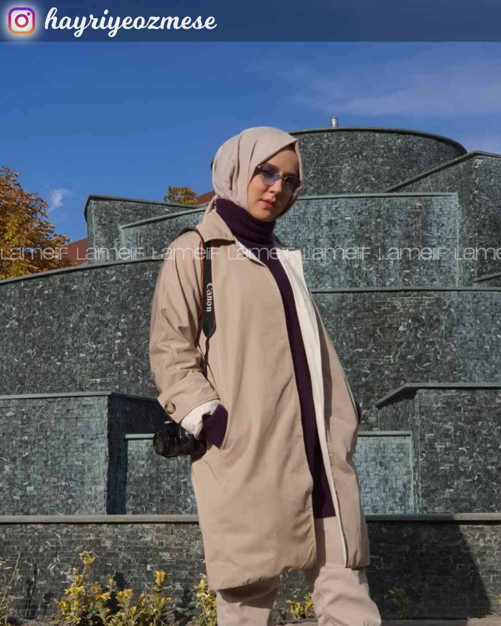 Modalamelif Önü Gizli Düğmeli Trenç Taş