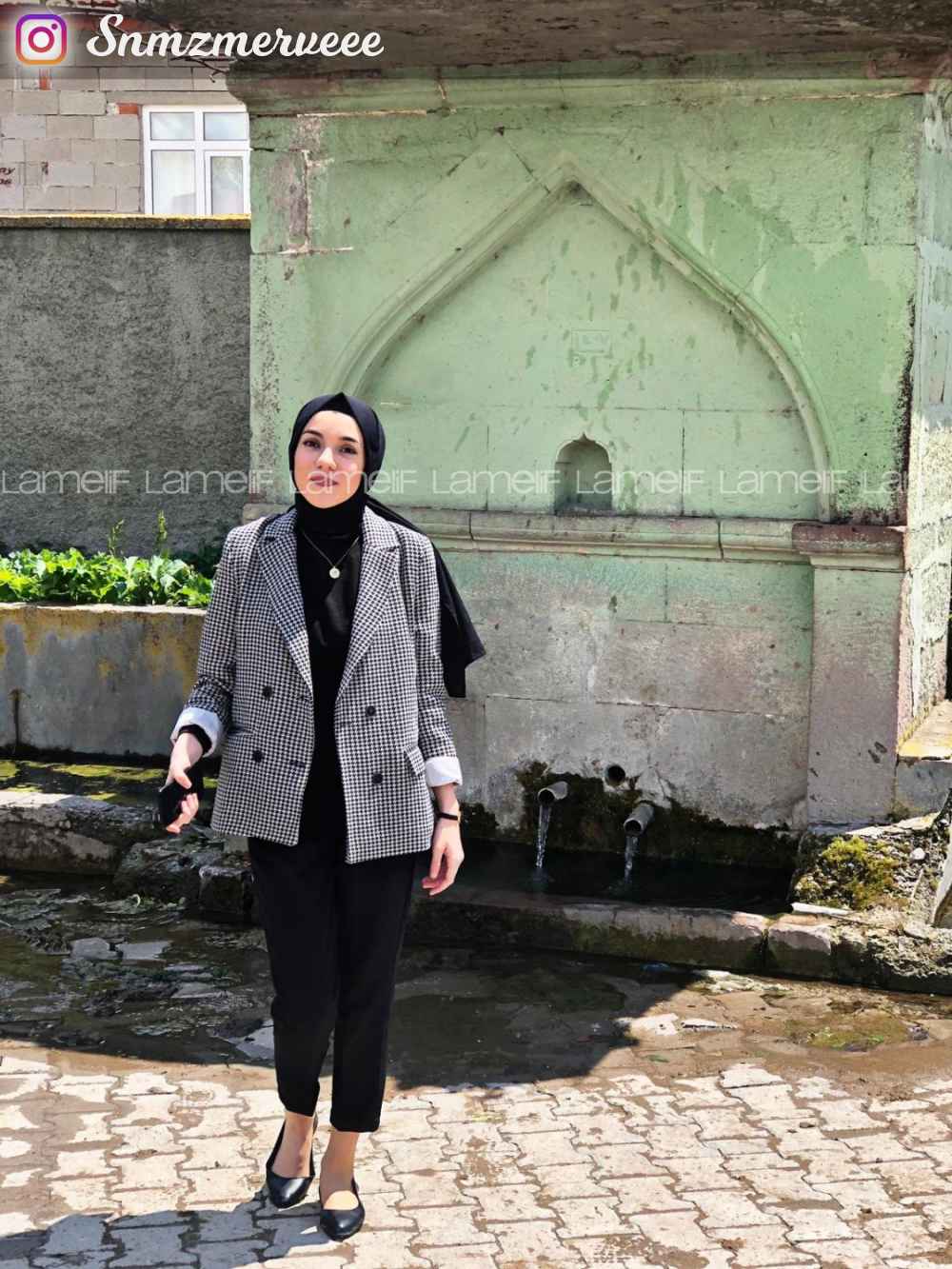 Modalamelif Kazayağı Desen Ceket  Gri