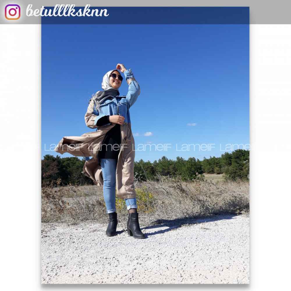 Modalamelif Belden Bağlamalı Kot Garnili Trenç Camel