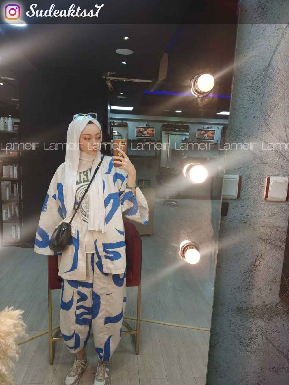 Modalamelif İkili Keten Desenli Takım Mavi