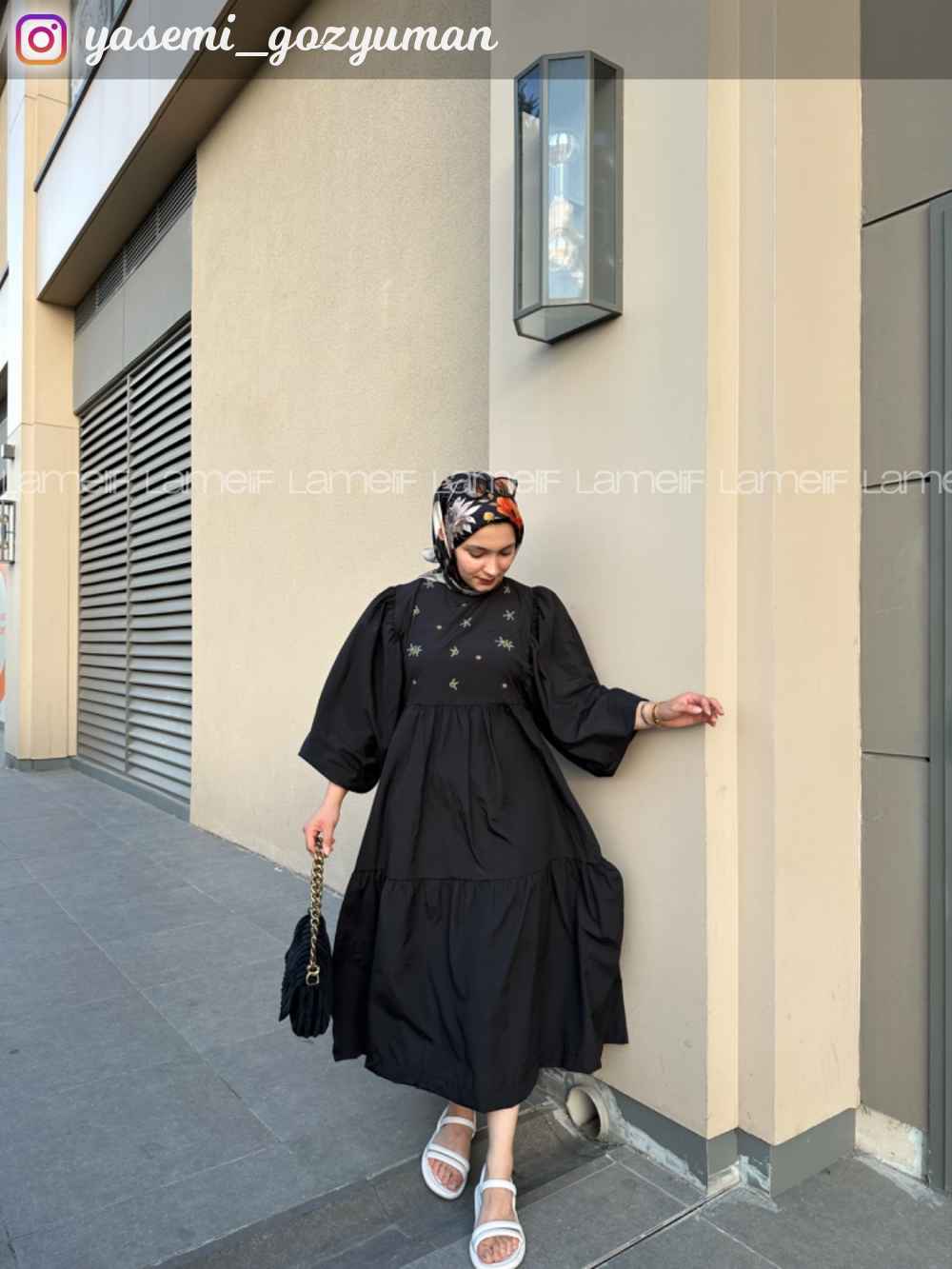 Lamelif Elica Tesettür Elbise Siyah