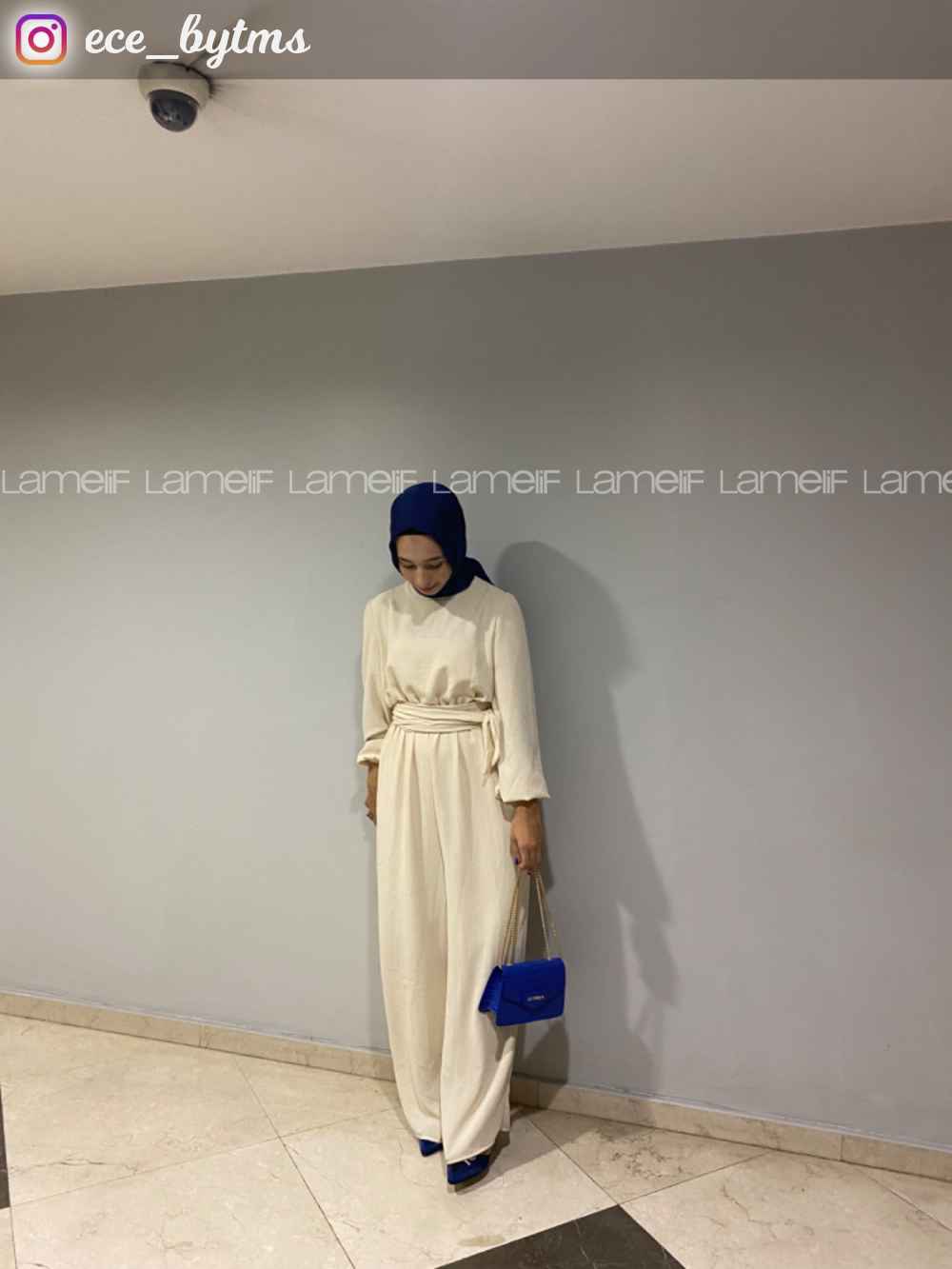 Modalamelif Bel Lastikli Ayrobin Tulum Krem Rengi